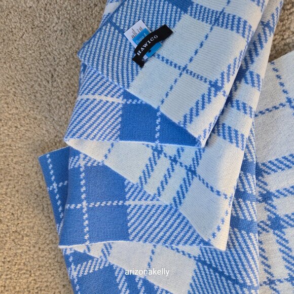NWOT Hawico Cashmere Double Knit Blue & White Plaid Luxury Scottish Cashmere - Picture 5 of 13